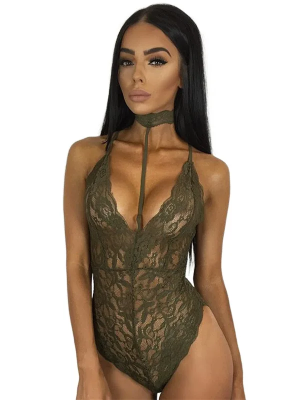 Transparante Sexy Vrouwelijke Kant Kant Jumpsuit V-hals Sling Haak Bloem Uitholling Een Stuk Vrouwen Rompertjes Open Rug Bodysuit Nieuwe 7DL