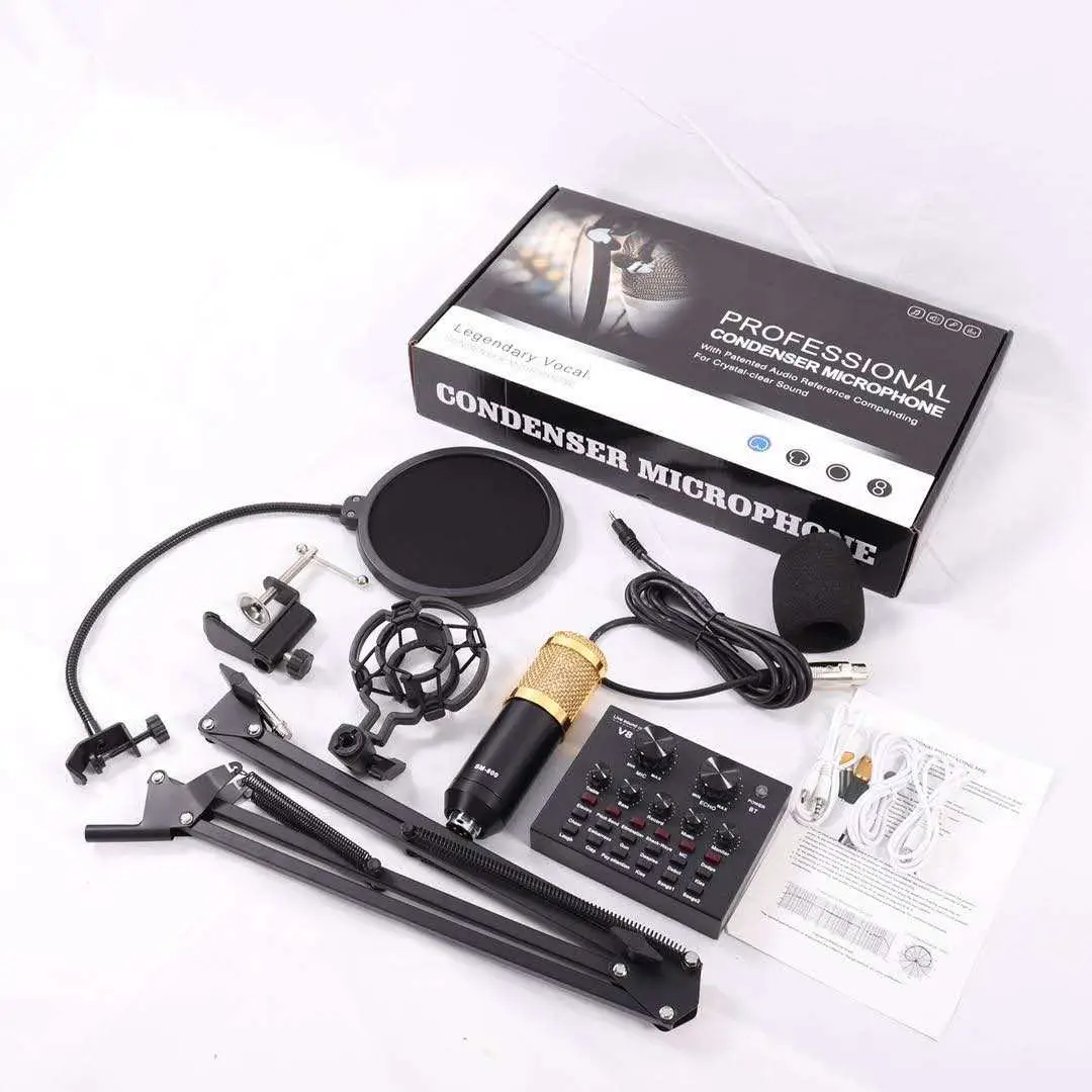 

Professional Studio Recording Microphone BM 800 Voice Condenser Mic with V8 Sound Card for Karaoke Youtube Tiktok Live Streaming