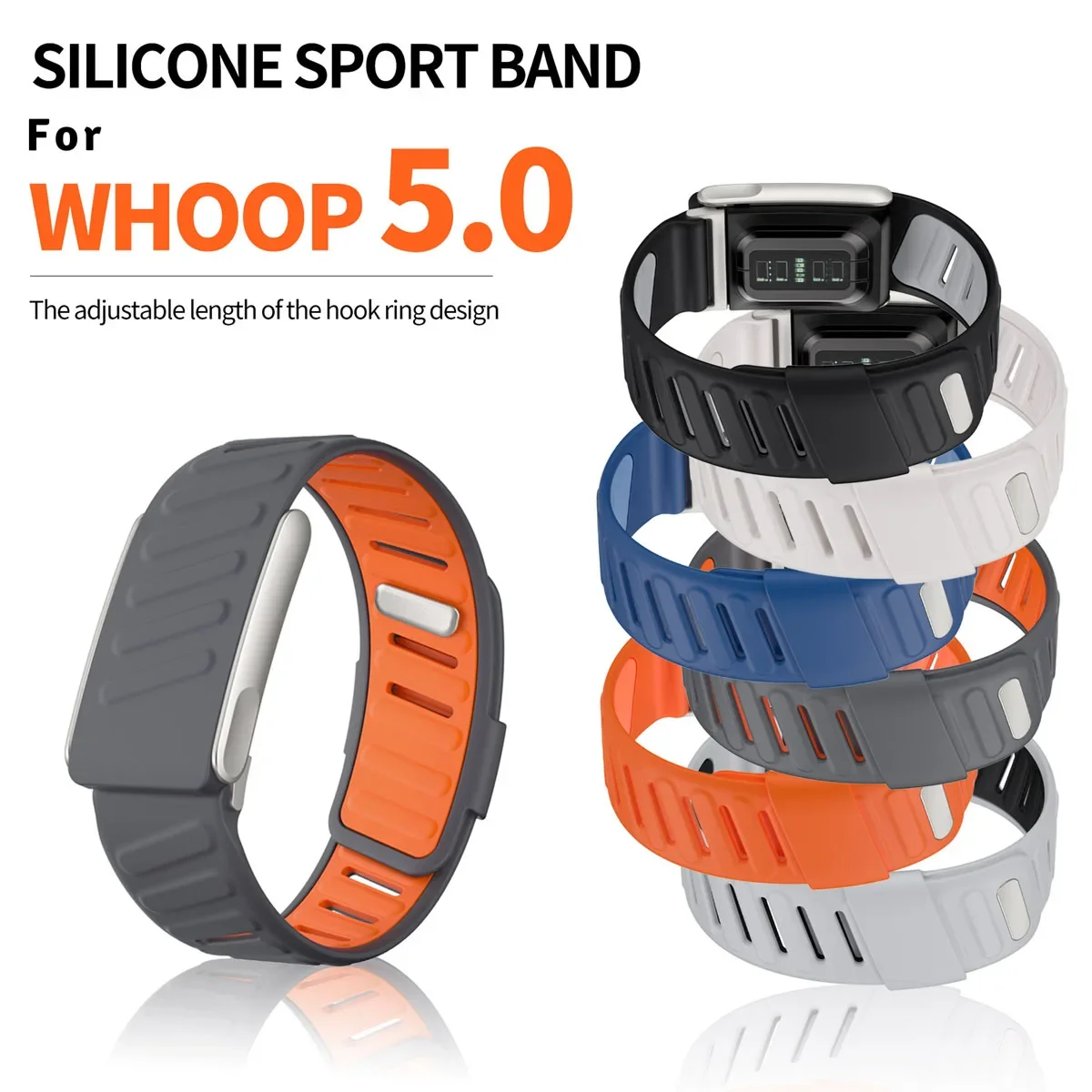 Sport Soft Silicone Band for Whoop 5.0 and Whoop MG Strap Adjustable Rubber Watchband Replacement Wrist Bracelet Belt
