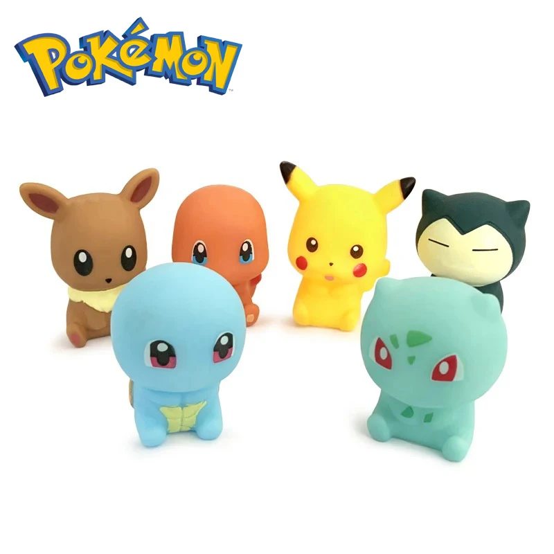 

6pcs Pokemon Bathroom Toys Pikachu Eevee Snorlax Charmander Anime Figure Squeak & Float Bath Toys Baby Bathing Interaction Gifts