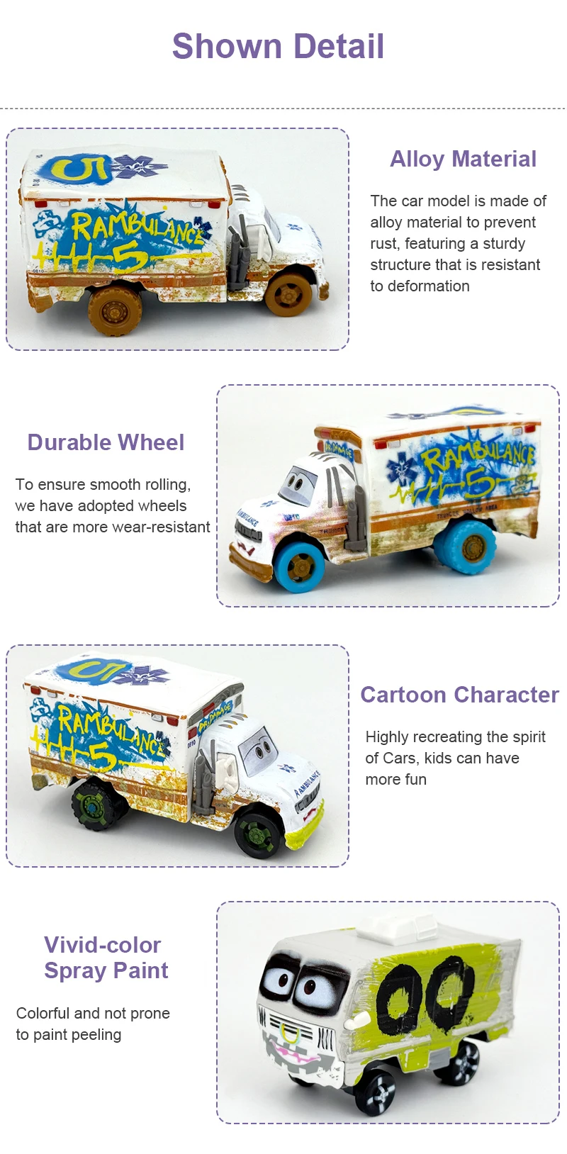 Cars 3 The Demolition Derby Events Rennwagen Dr. Damage Arvy Wohnmobil Miss Fritter Legierungs-Spielzeugauto für Kinder – Detail 4