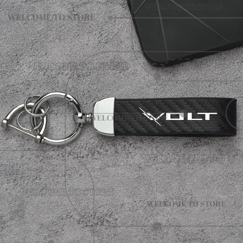Carbon Fiber For Chevrolet Volt Bolt EUV EV Emblem Fashion Leather Keychain Men Women Car Key Ring Accessories view 2