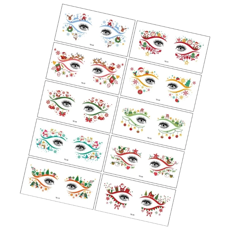 Q0KB 10PCS Eye Tatoos Stickers Festival Face Temporary Stickers For Christmas Event