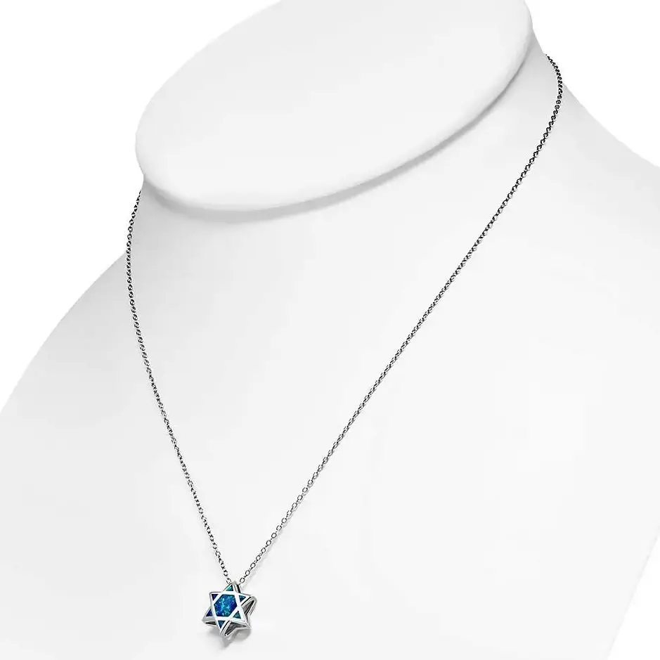 قلادة دلاية من العقيق مزدوجة الوجه ، نجمة ديفيد ، مجوهرات يهودية زرقاء ، بيضاء