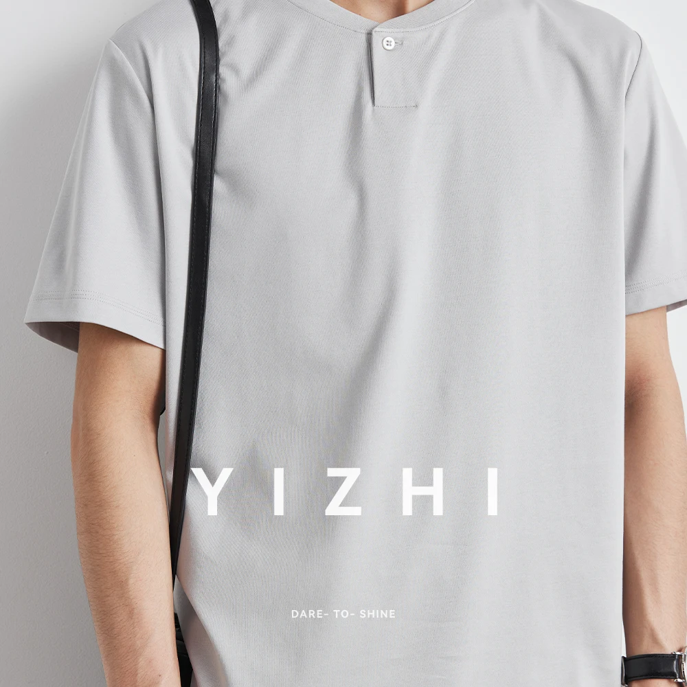 Fashion Men's Henley Collar Short Sleeve T-Shirt Summer New Cotton Fabric Round Collar Button Design Top Large Size Men Clothing