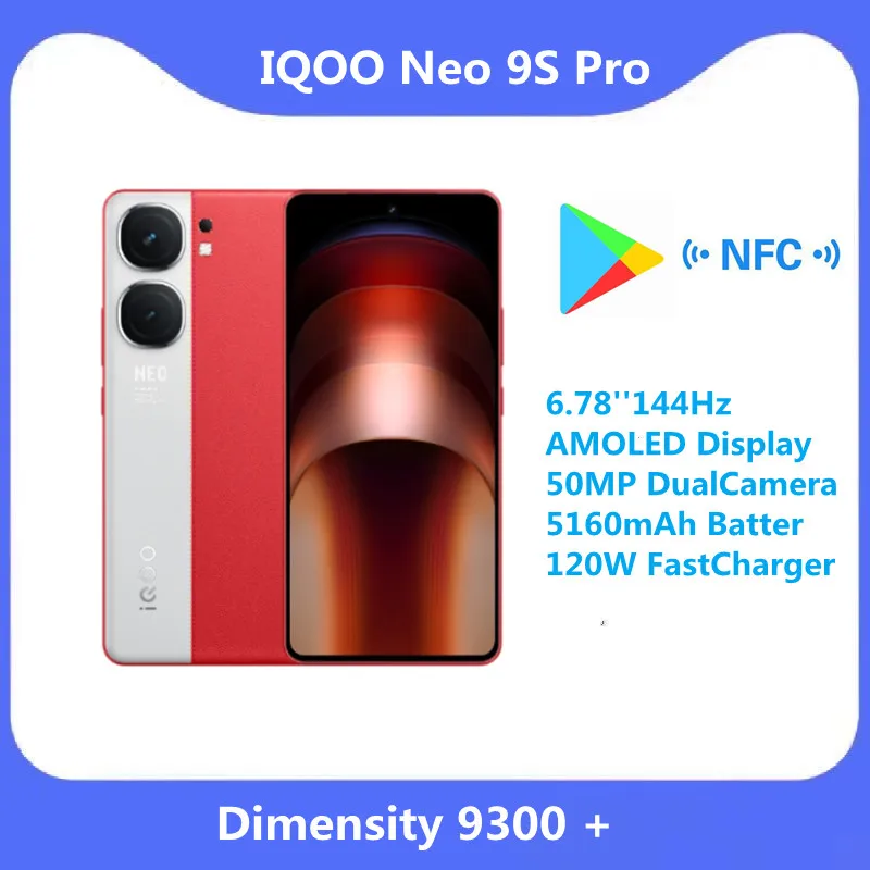 جديد IQOO Neo 9S Pro 5G NFC الأبعاد 9300 Plus 6.78 بوصة 144 هرتز شاشة AMOLED 50 ميجابكسل كاميرا مزدوجة بطارية 5160 مللي أمبير في الساعة 120 وات شاحن سريع للهاتف