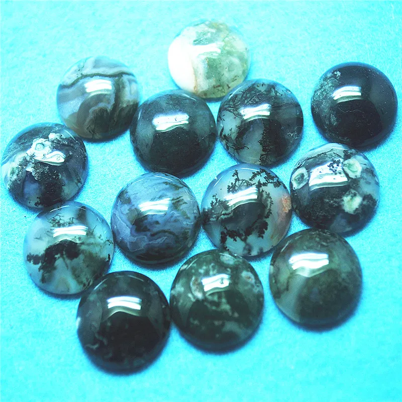 10PCS Nature Moss Agate Stone Cabochons 14MM 16MM 18MM 20MM Round Shape Natural Gem Stone Beads Accessories Free Shippings