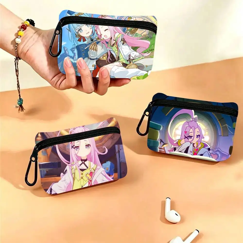 Aino Anime G-genshin Impact Oxford Fabric Wallet With Zipper Hanging Multifunctional Bag For Credit Cards Keys Coins
