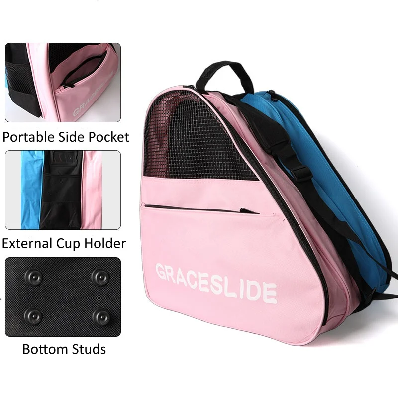 Skate Bag 3-Layer Inline Skates Storage Bag Ice Blade Roller Large Capacity with Side Pockets for Children Adults