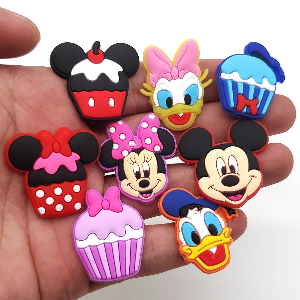 1/8Pcs Cute Mickey Minnie Donald Duck Cupcake Shoe Charms For Slides Sandals DIY Custom Accessories PVC Clog Decor Birthday Gift
