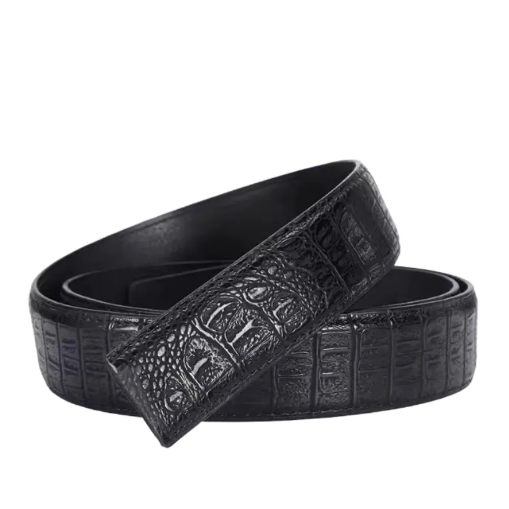 Genuine Leather No Buckle Belt Crocodile Pattern Embossed Genuine Leather Belt Classic Non-porous Automatic Buckle Belts