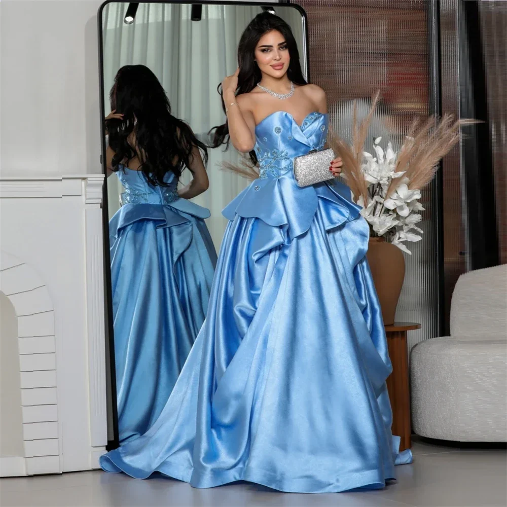 

Evening Dress Prom Formal Gown Sweetheart A-line Floor Length Applique Fold Bespoke Occasion Dresses Saudi Arabia