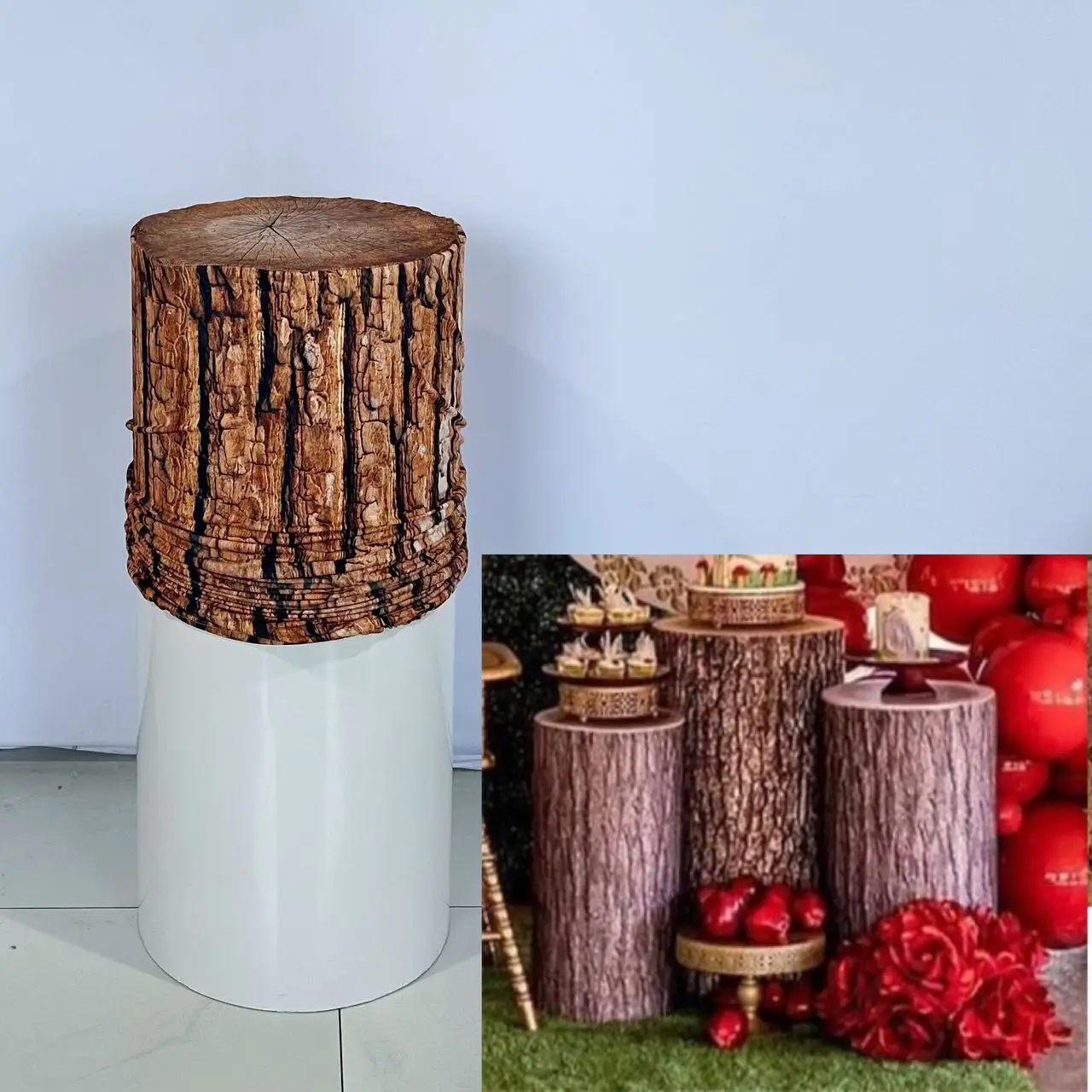 Brown Wood Grain Forest Theme Cylinder Cover for Boy or Girl Birthday Parties, Wedding and Baby Shower Decoration Props