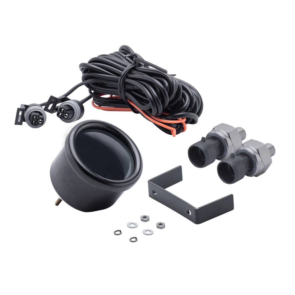 52mm Dual Display Air Pressure Gauge PSI for Air Suspension, Red & Blue LED, Includes 2pcs 1/8 NPT Sensors with 5Meter Wire
