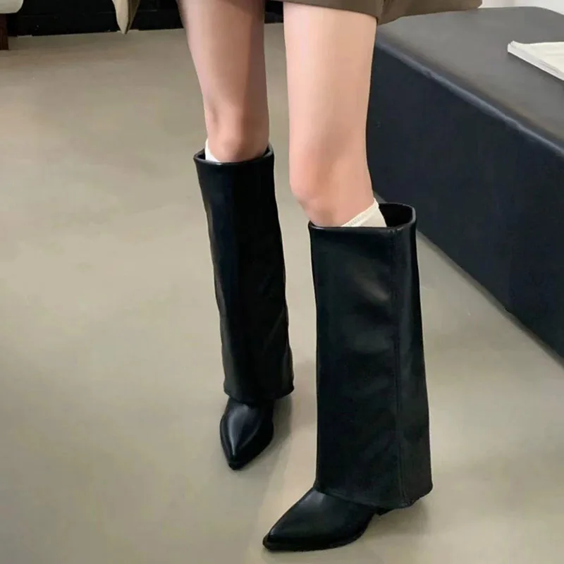 

Fashion Women's Pointed Toe Boots 2026 New Designer Party Motorcycle Gothic Boots Walking Knee High Boots Women Shoes Zapatos