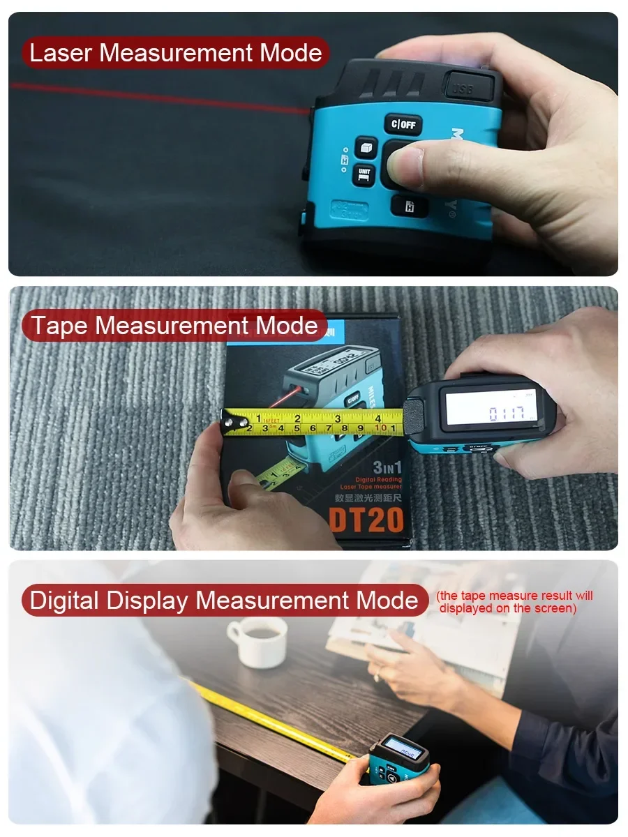 Imagem -05 - Mileseey-telêmetro a Laser em Dt20 Medidor de Distância Bluetooth Display Digital Fita Métrica a Laser Trena Fita Métrica