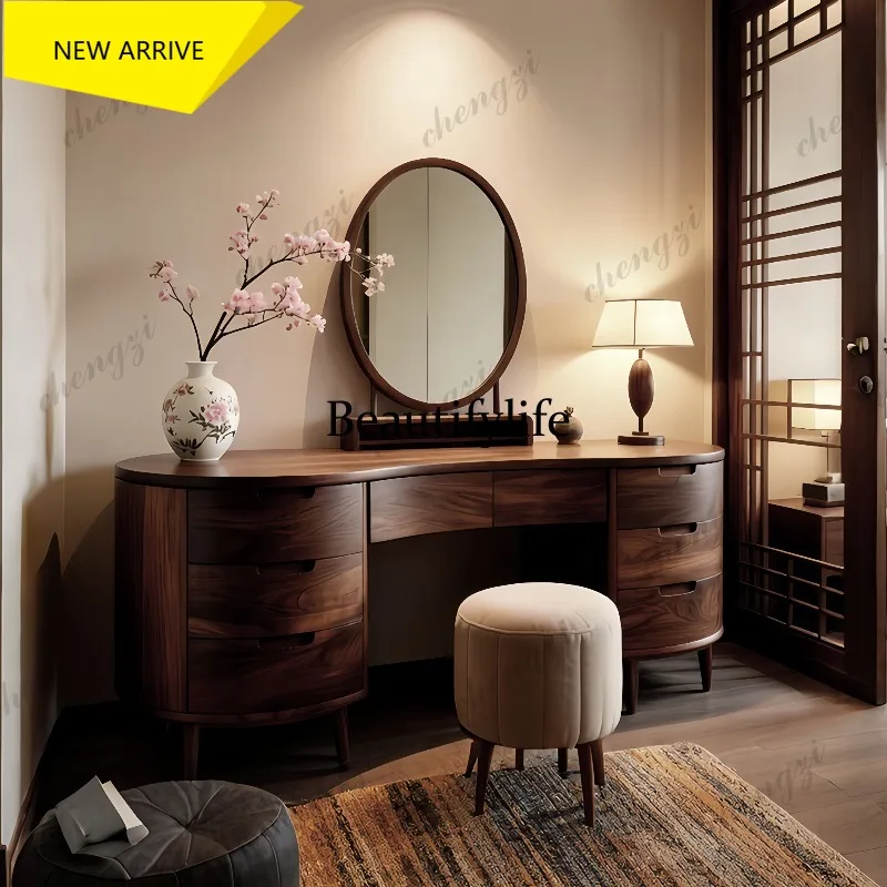 D178 New Chinese-style solid wood dresser combination bedroom ash wood light luxury mirror makeup table