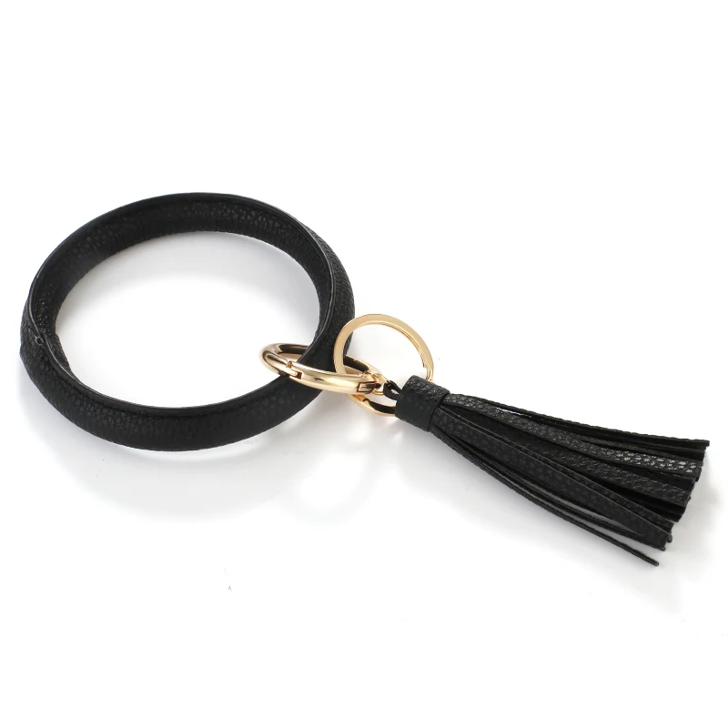 Amorcome Mix Style PU Leather Keyring Bracelets Tassel Wristband Keychain Bracelet Circle Key Ring Chain Bangle Women Jewelry