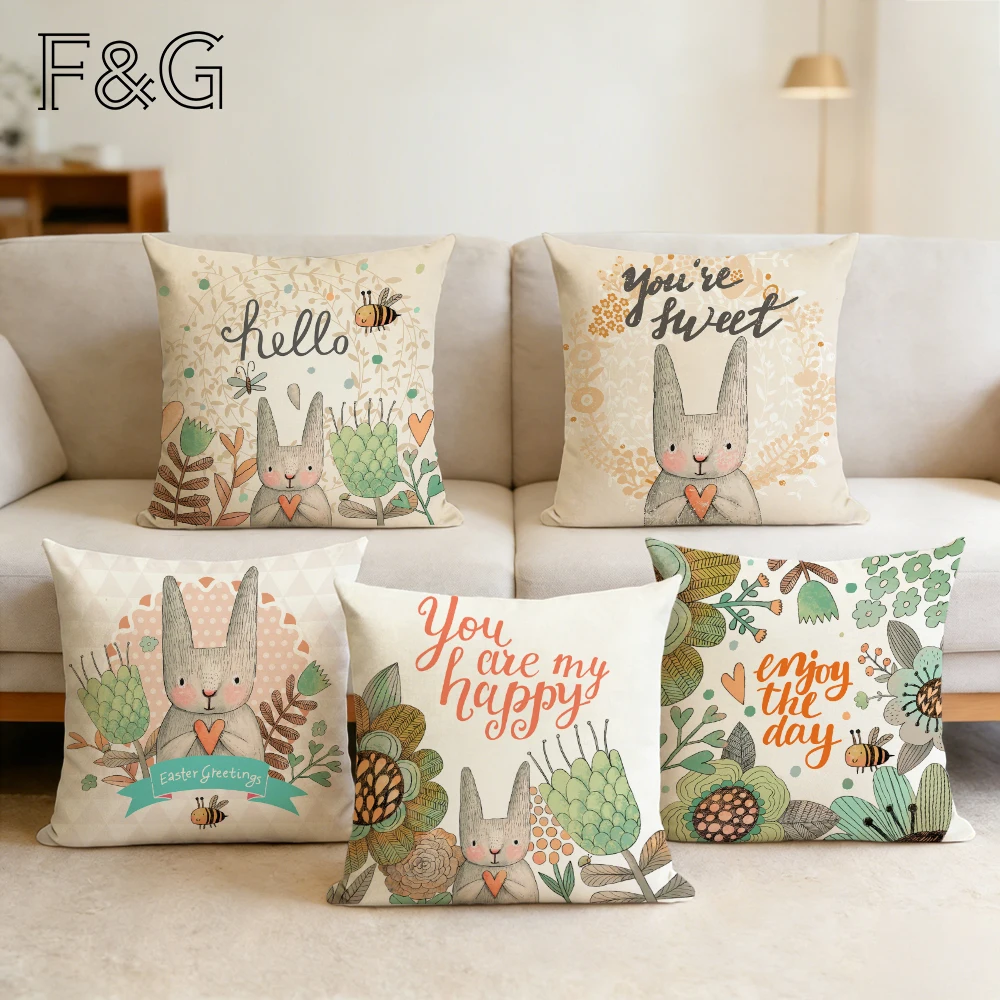 

Animal Cushion Cover Cute Cartoon Rabbit Series for Children Decorative Throw Pillowcase for Sofa Car Chair Home Decor
