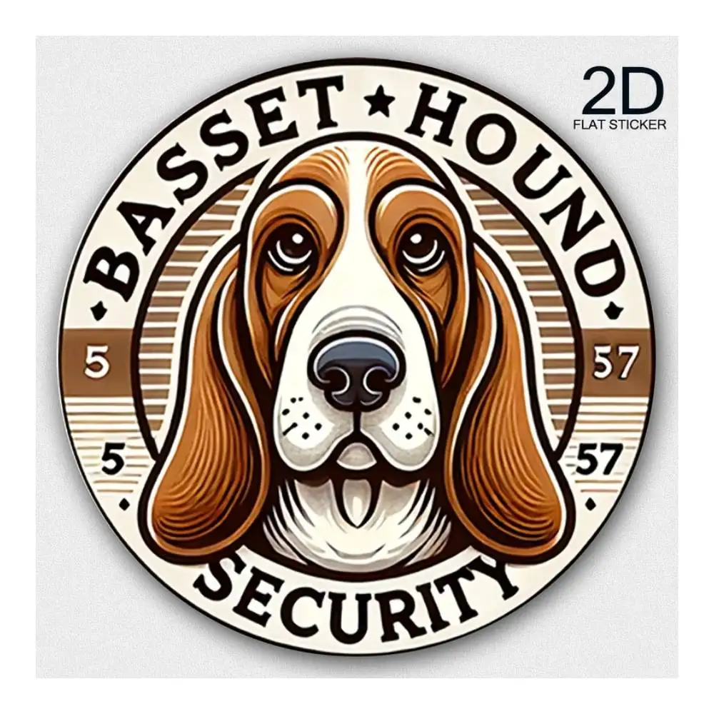 Basset Hound Security Badge Vinyl Sticker For Car Laptop Window Door Fridge Water Bottle