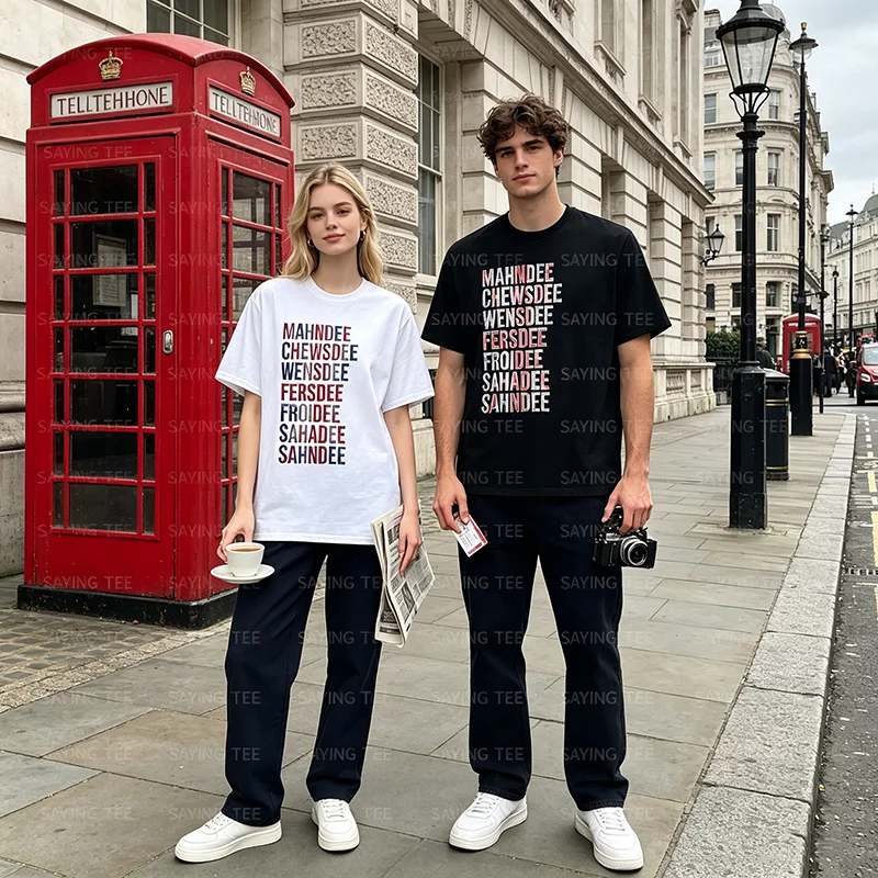 Funny British Flag Cockney Accent Days of The Week - London T-Shirt Y2k ‌the English Patriotic Speak British Saying Tee England