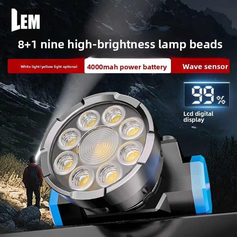 

Headlight strong light rechargeable super bright night fishing induction yellow light sea special light