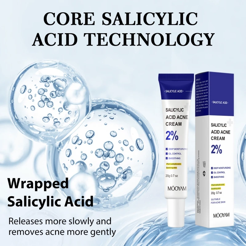 Salicylic Acid Acne Treatment Cream Lightens Acne Marks Deep Acne Scars Gel Oil Control Shrink Pores Gently Repairs Skin Cream