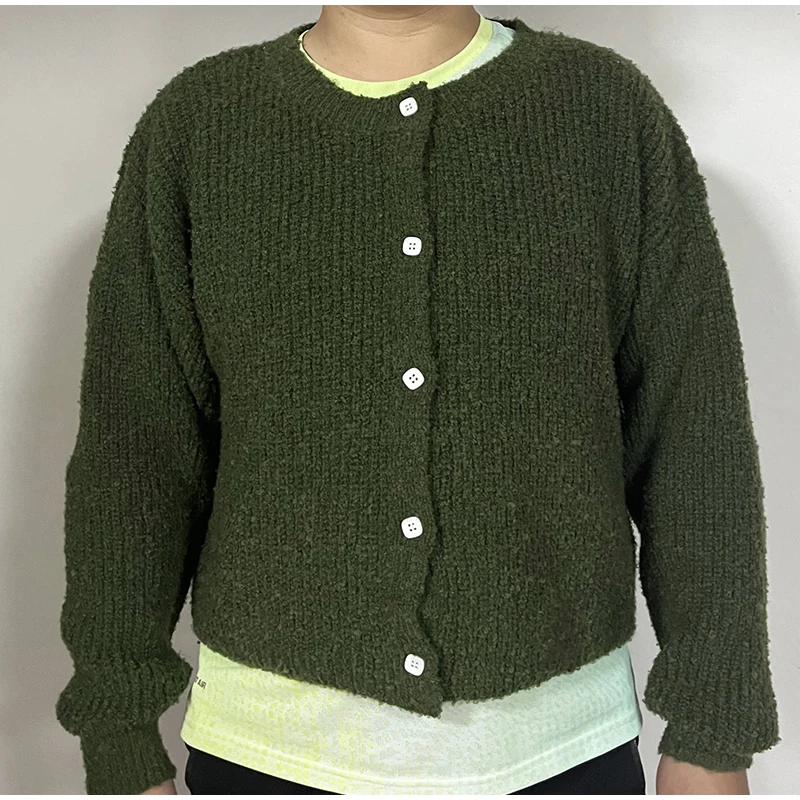 Retro Plush Single Breasted Cardigan Women Elegant Loose Solid O-neck Short Sweaters Female Winter Autumn Chic Street Knitwear