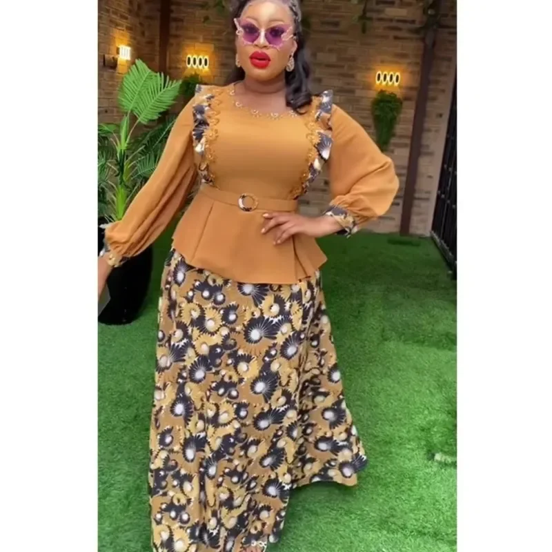 

Customized African Clothes for Women 2 PCS Sets Tops And Skirts Suits Dashiki Ankara Turkey Outfits Gown Plus Size Wedding Party