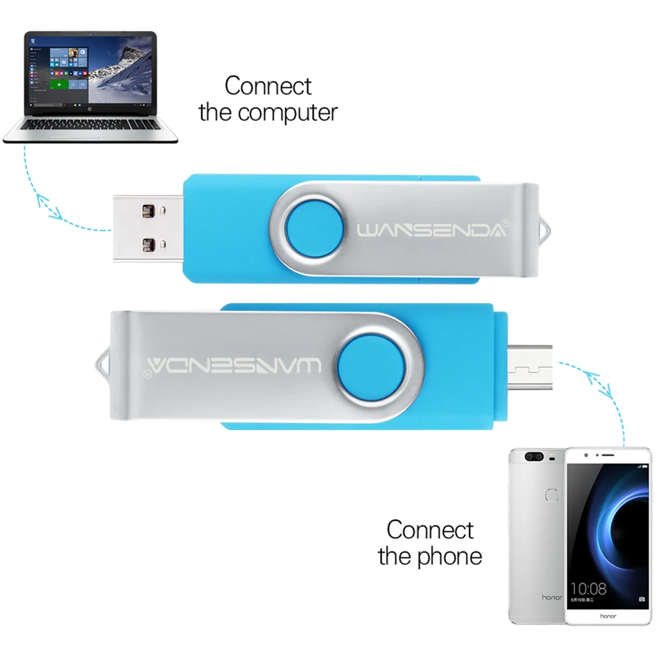 WANSENDA ไมโคร USB แฟลชไดร์ฟ OTG ไดรฟ์ปากกา256GB 128GB 64GB 32GB โลหะ Pendrive 2ใน1 USB 3.0หน่วยความจำ
