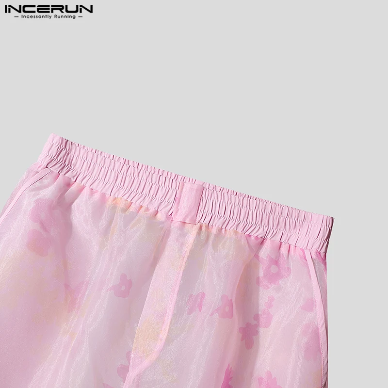 INCERUN 男性パンツ印刷メッシュシースルーセクシーな弾性ウエストズボン男性ルーズストリート夏 2025 パーティーファッションパンツ
