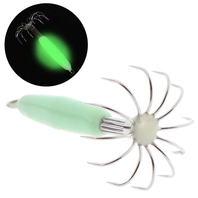 1 pz esche da pesca luminose esche calamari maschere gancio verde chiaro esca da pesca gancio