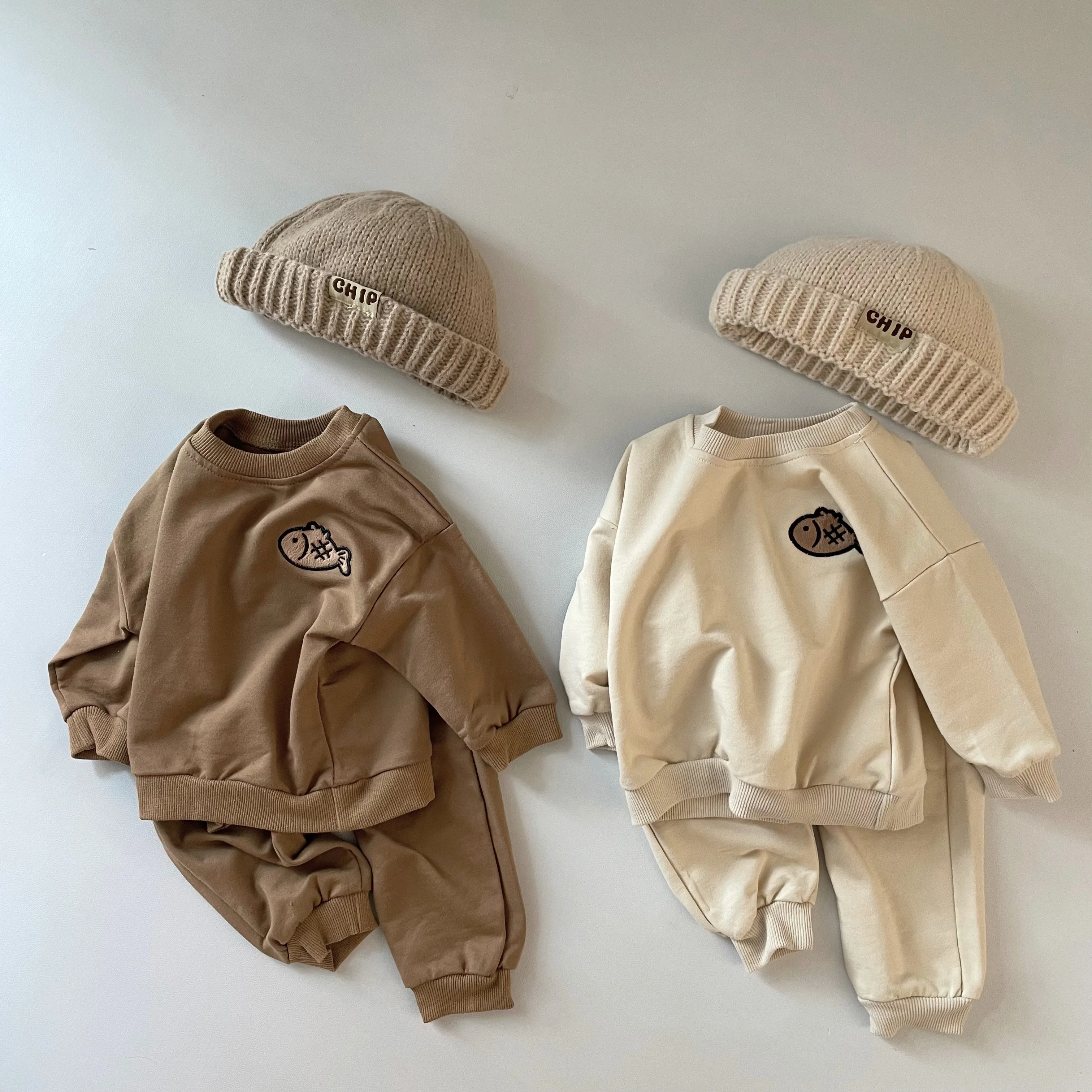 Korean Version 100% Cotton Baby Boy Girl Spring Autumn Loose Sportswear Pullover Top+trousers Two-piece Suit Baby Clothes Set