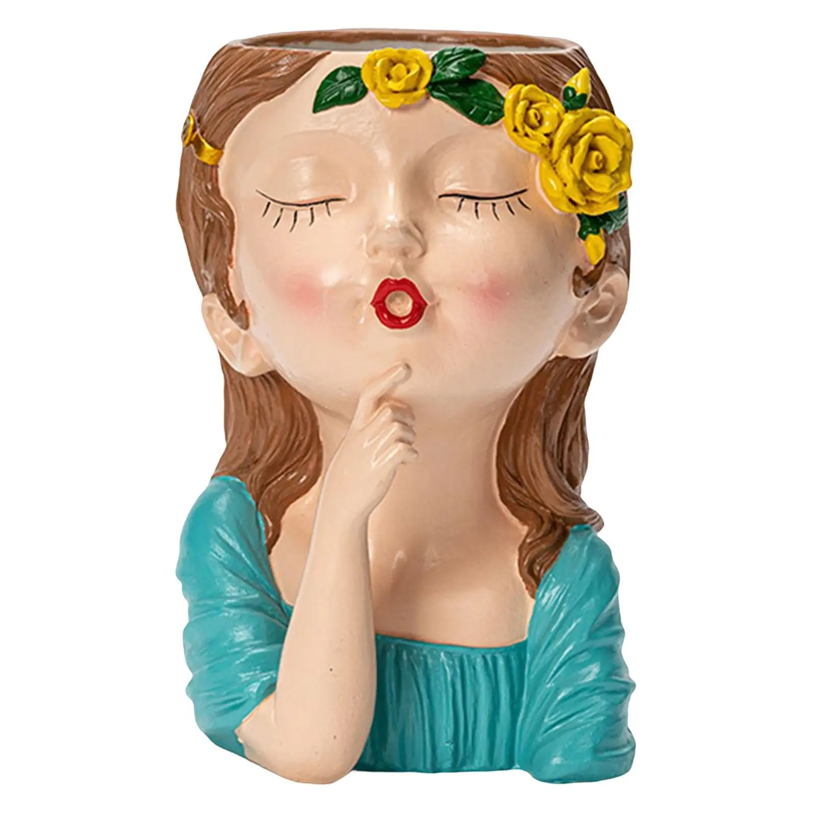 Cute Human Head Sculpture Vase Pot Sculpture Plant Pot /Drainage Hole Table Unique Bust Vase for Indoor Home Decor Shelf