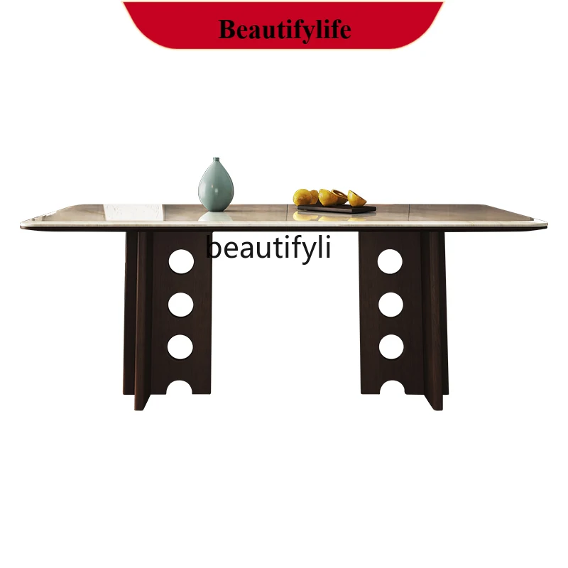 

z183 Natural luxury stone dining table rectangular villa solid wood ash wood Italian light luxury high-end dining table
