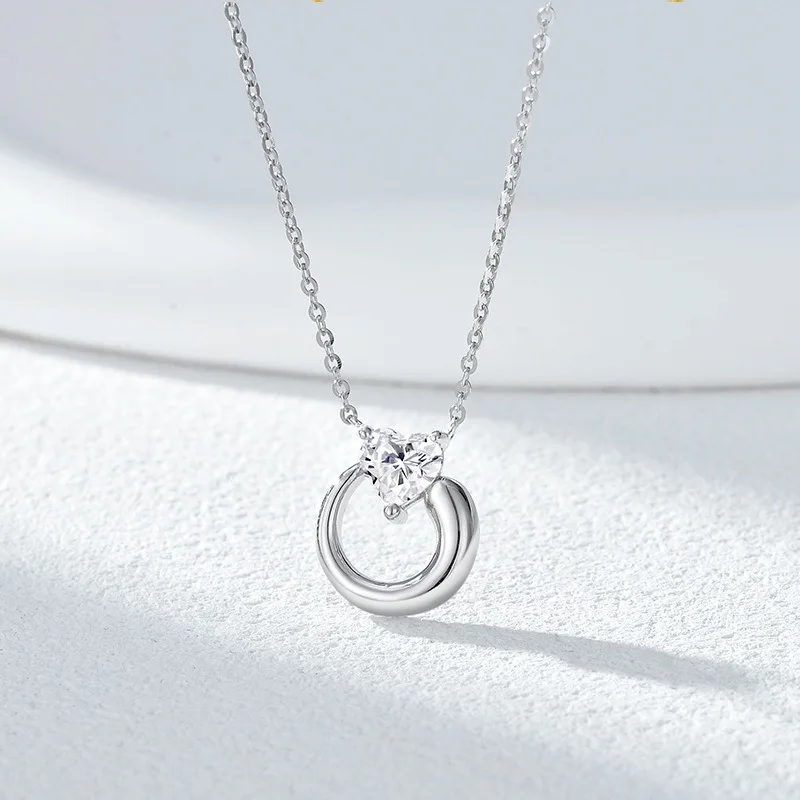 

TIMESWIND Romantic Heart-shape Zircon Circle Hollow Pendant Women S925 Silver Necklace