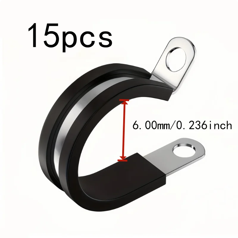Stainless Steel Hose Clips 15 pcs M6, Rust Resistant Anti-Corrosion, Vibration Dampening, for HVAC Pipe Installation