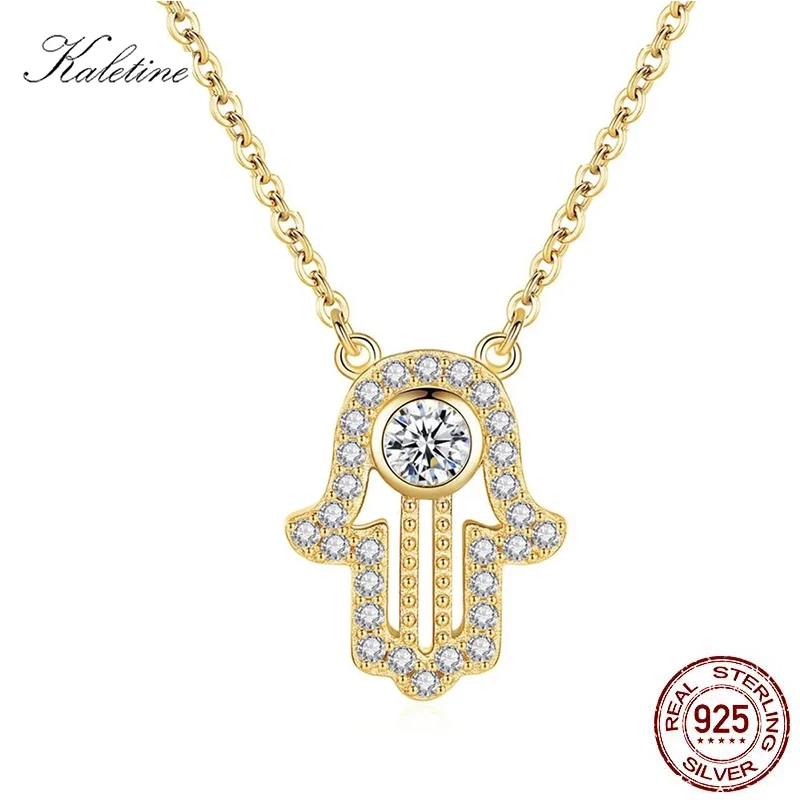 

KALETINE 925 Sterling Silver Hamsa Hand Necklace Lucky Fatima Pendant Long Necklace Women Jewelry Gold Chain Initial Necklace