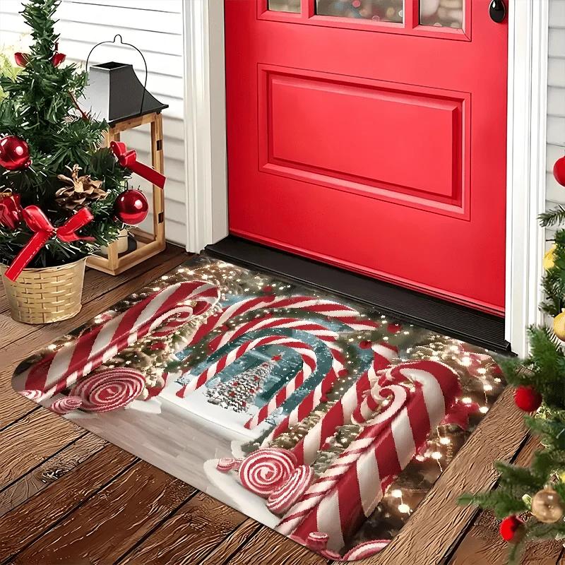 ممسحة ترحيب لعيد الميلاد من Candy Cane، حصيرة غير قابلة للانزلاق للاستخدام الداخلي والخارجي للمطبخ والمكتب والغسيل والحمام وديكور العطلة