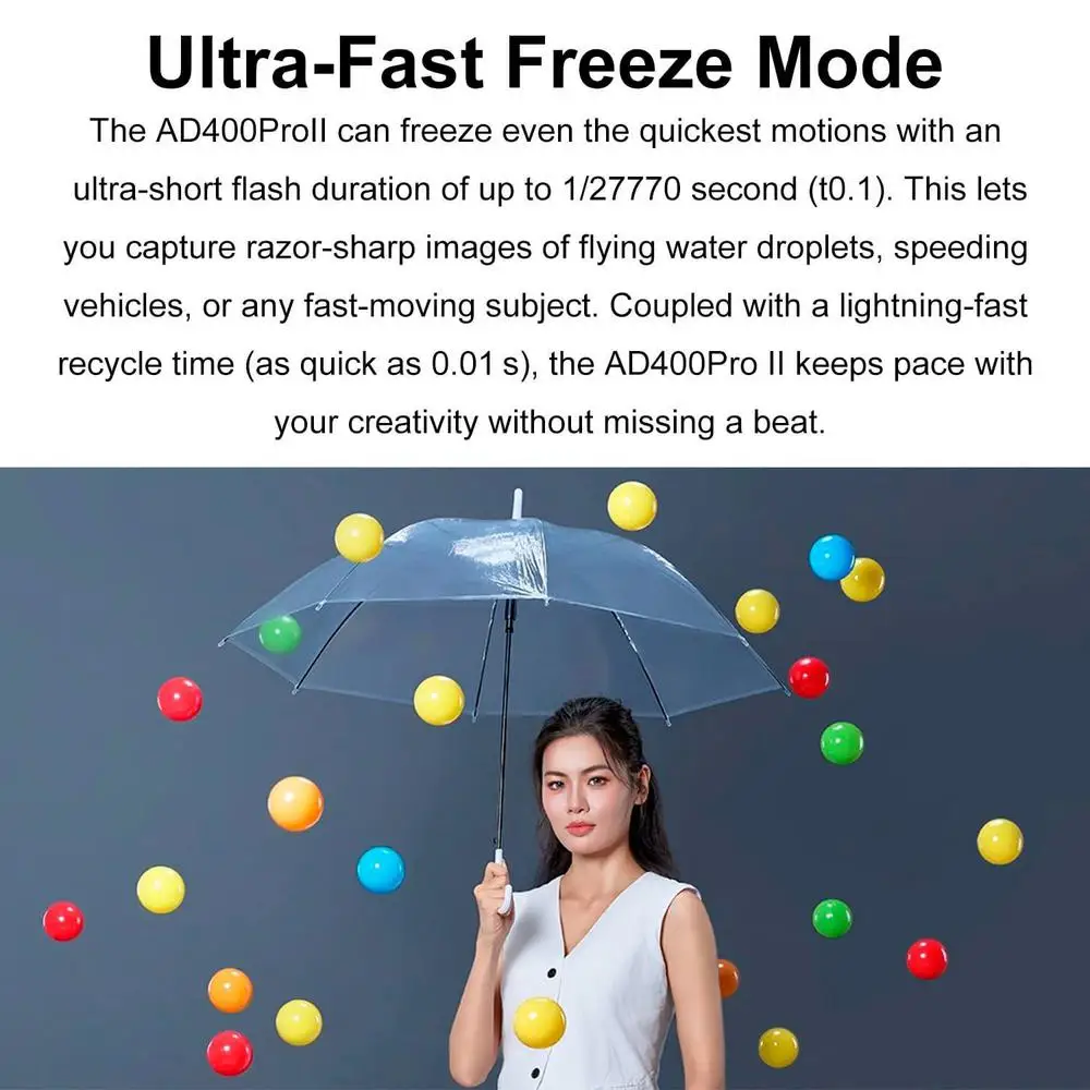 Godox AD400 Pro II AD400Pro II Estroboscópico portátil de flash externo de 400 W, monolight 2.4G TTL 1/8000 HSS, alimentado por bateria de íon-lítio de 2600 mAh