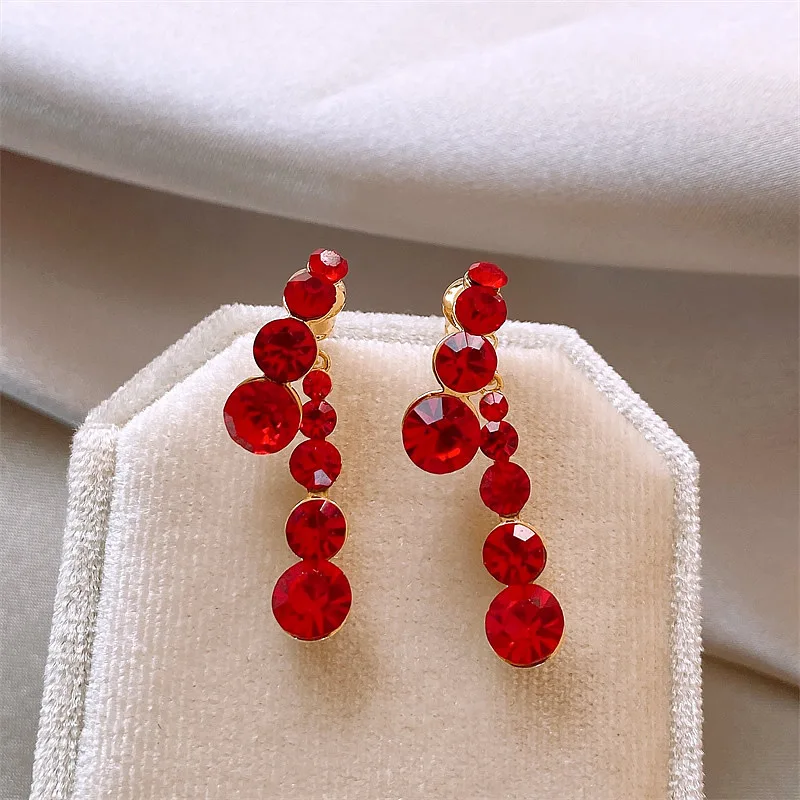 Shinning Rhinestones Red Earrings For Women Korean Style Etrendy New Simple Charming Earings