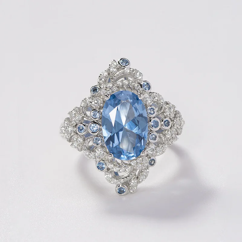 

Синтетическая синяя шпинель, европейское и американское модное универсальное кольцо, серебряное кольцо 925 пробы