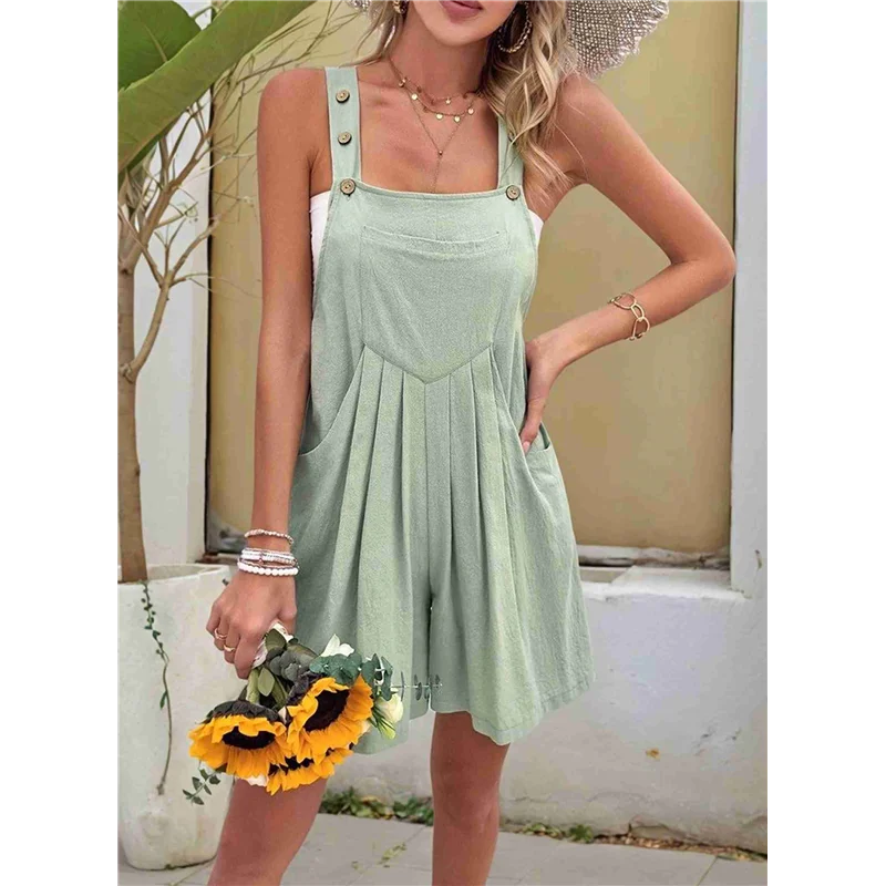 RTSHE-Pontini casual estivi da donna con bretelle, tute corte, tute larghe in lino, abiti da spiaggia, abiti da viaggio per le vacanze