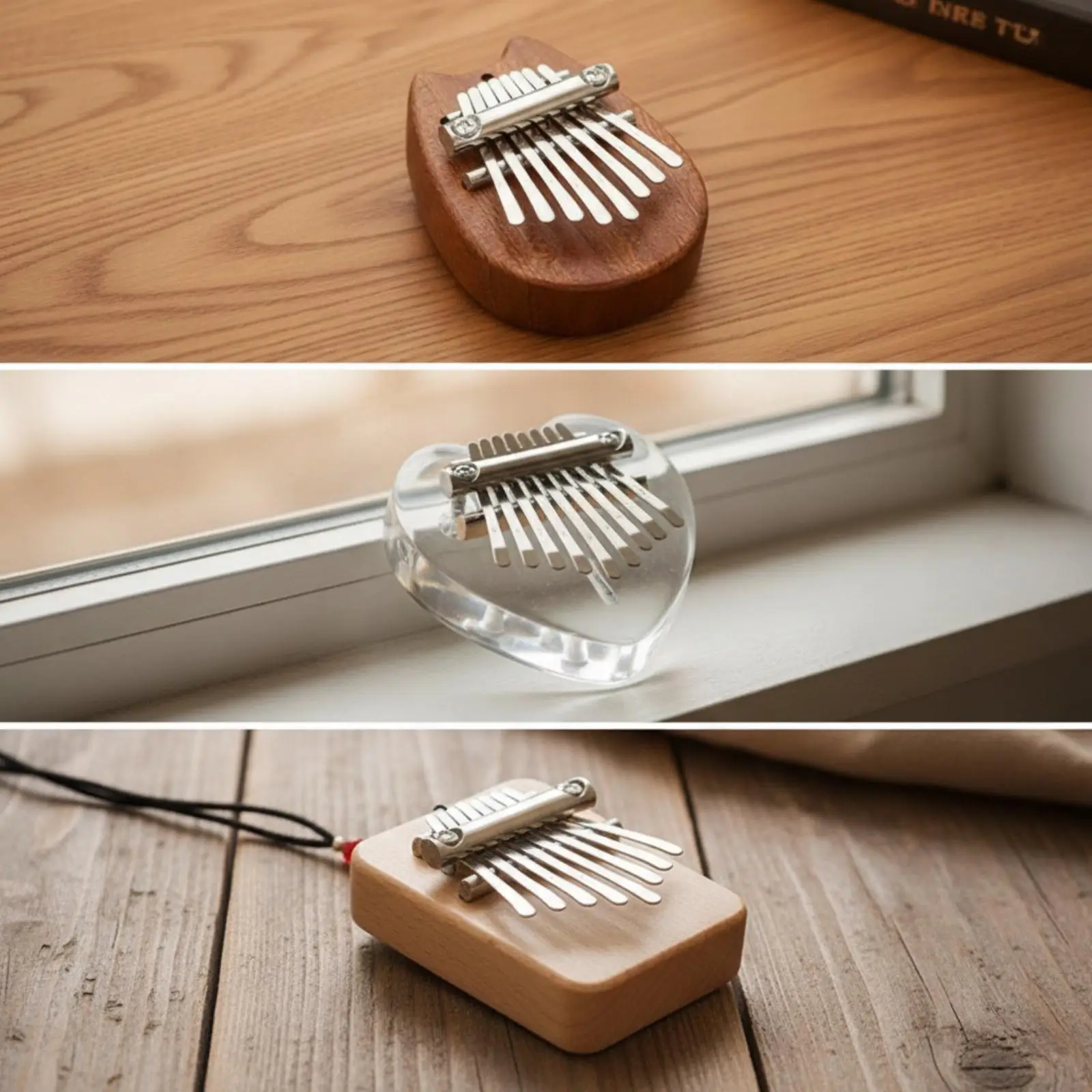 Portable Mini Thumb Piano 8 Keys Sapele Wood Finger Instrument with Hanging Hole for Travel Music Lovers
