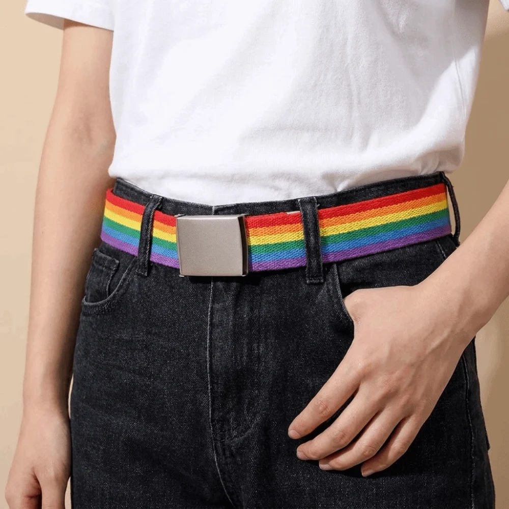 Fashion Metal Buckle Canvas Waist Belt Stripe Adjustable Men's Business Belt Multifunctional Jeans Accessories Nylon Belt Pants