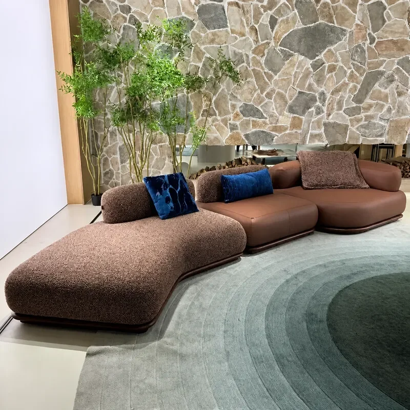 Nordic Light Luxury Curved Sofa Simple Fabric Living Room Reception Modern Special Shaped Wabi Sandy Style Customizable