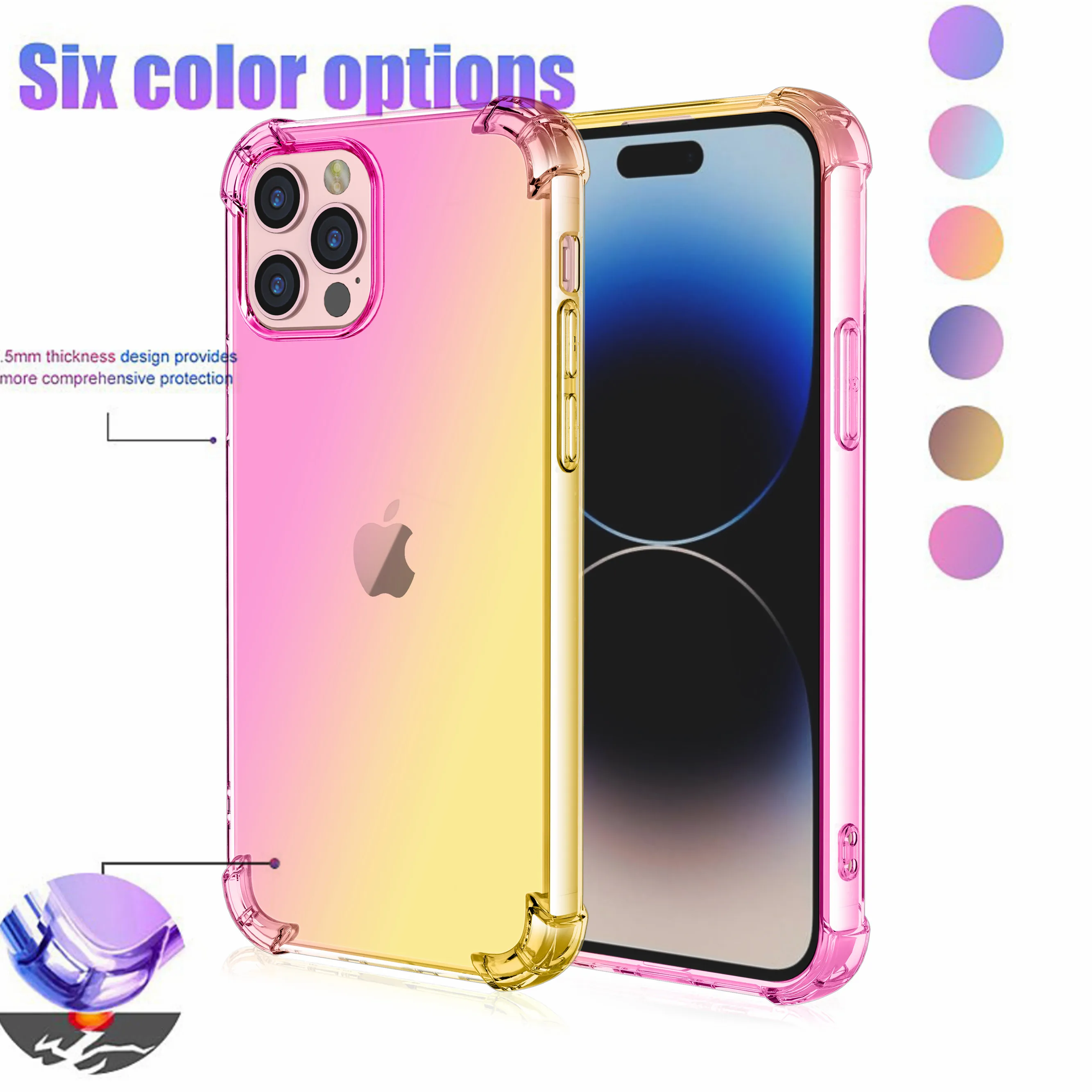 Gradient Airbag TPU Case For iPhone 15 Pro Max 14 13 12 Mini 11 XR XS Max SE 8 7 Plus Cover Shockproof Fundas Coque Shell Capa