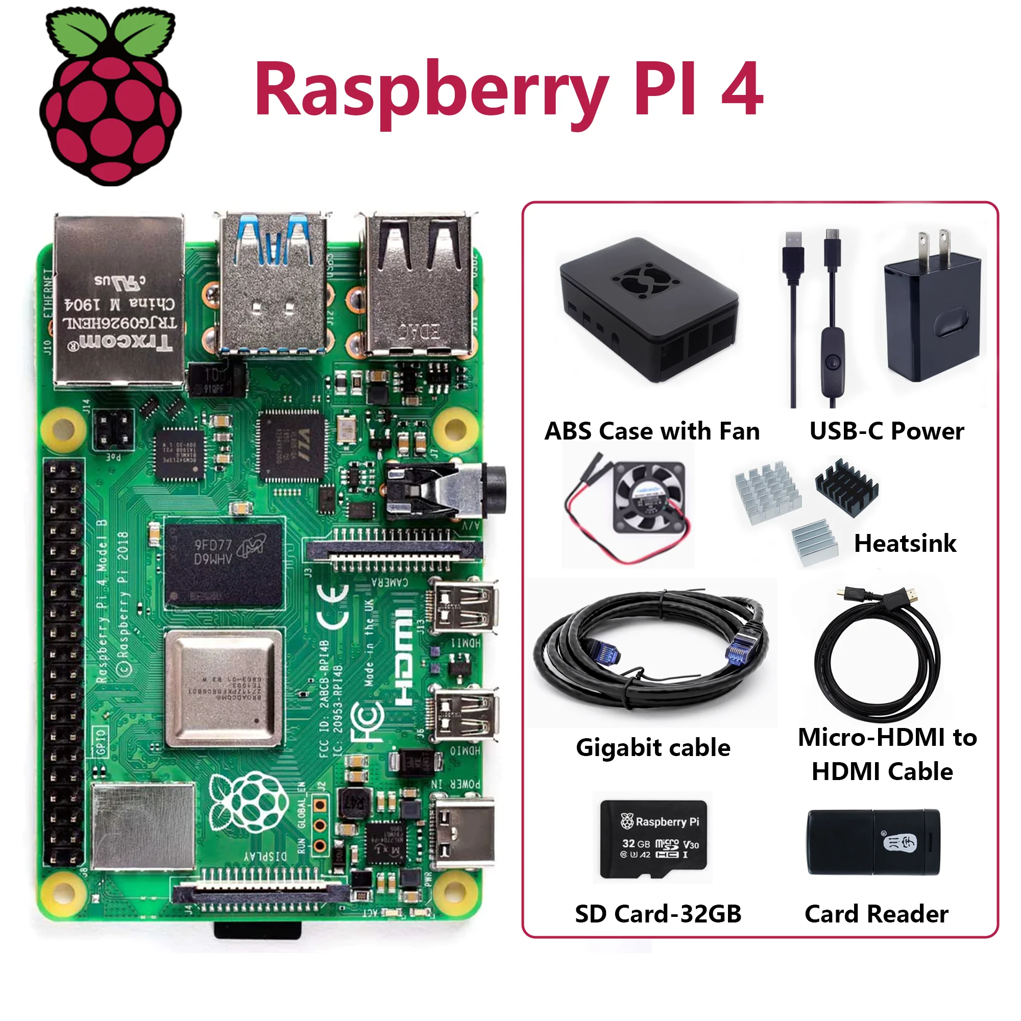 Official Original Raspberry Pi 4 Model B Development Board RAM 1GB 2GB 4GB 8GB BCM2711 Quad-core Cortex-A72 (ARM v8) 64-bit SoC