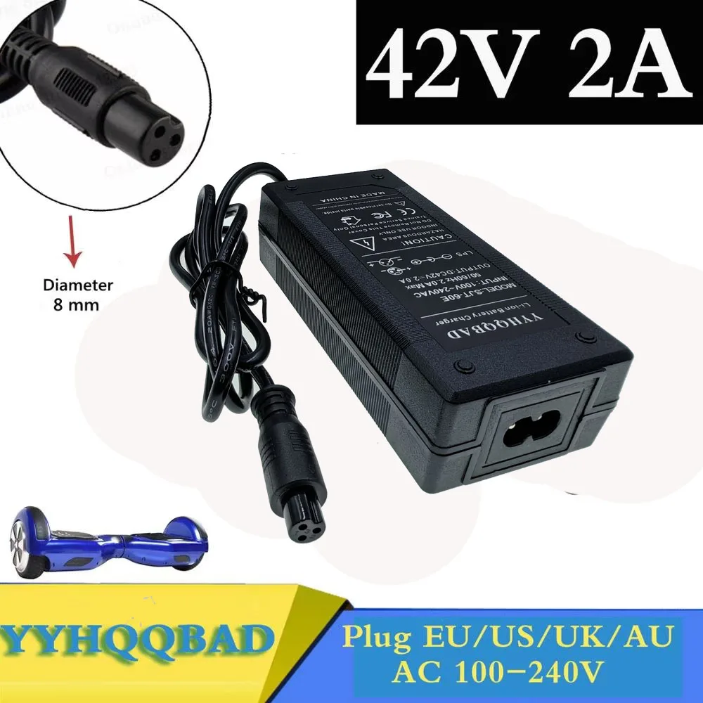 NEW 42V 2A Universal Battery Charger, 100-240VAC Power Supply for Self Balancing Scooter Hoverboard UK/EU/US/AU Plug
