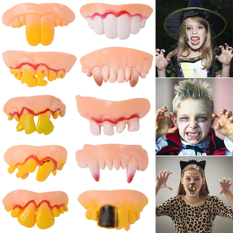 

Halloween Decoration Simulation Teeth Prank Toys Halloween Cosplay Prop Vampire Zombie Devil Dentures Fangs Rotten Fake Tooth